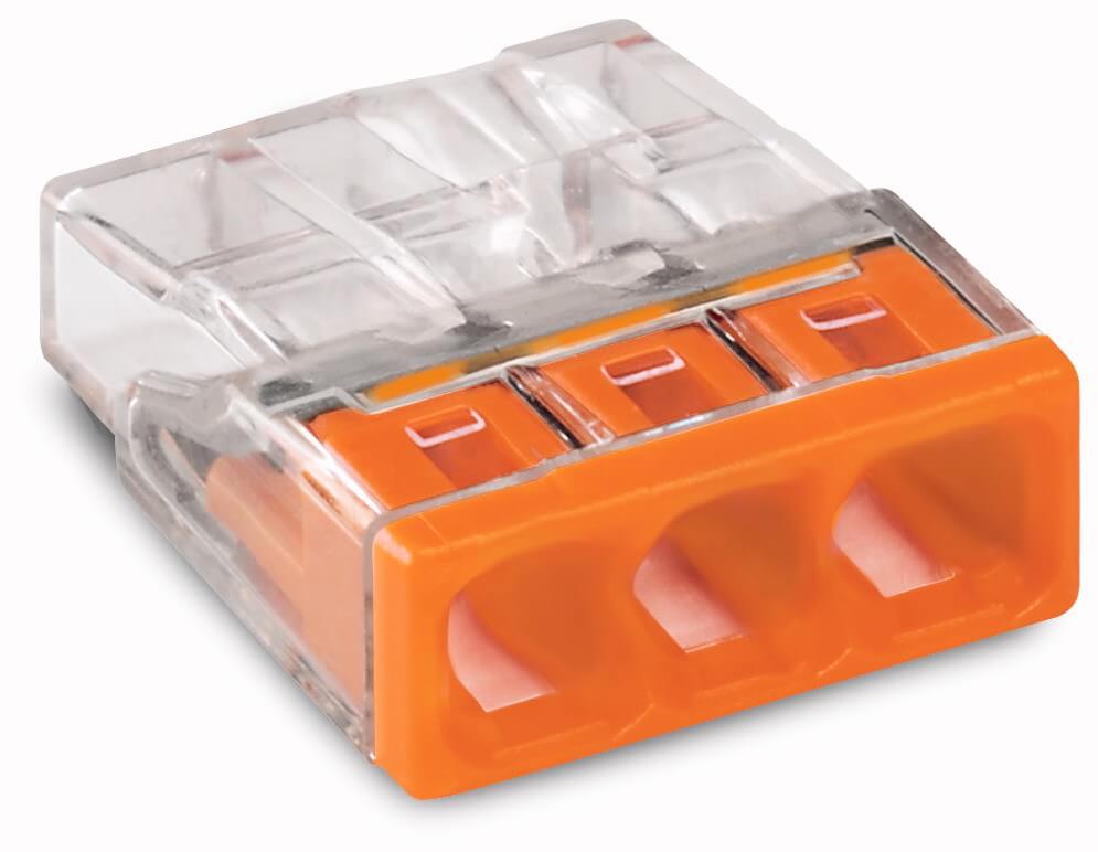 Borne rapide 3 x 0,5-2,5mm² - Transp./orange - 100 pièces - Wago