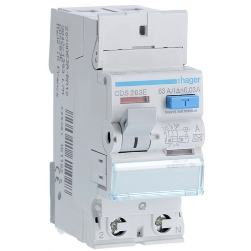 Interrupteur différentiel 2P - 63A - 30mA - Type A - Quick Connect - Hager