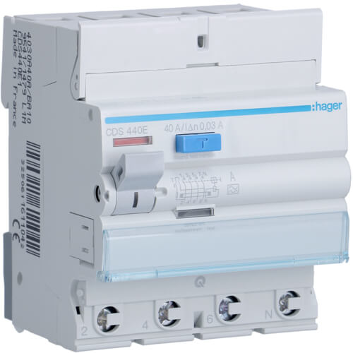 Interrupteur différentiel 4P - 40A - 30mA - Type A - Quick Connect - Hager