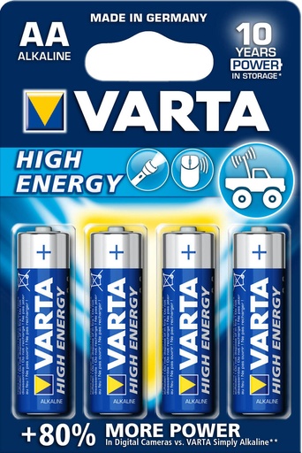 [VAR4906121414] Piles alcalines Hight Energy -1,5V - AA (LR6) - Blister de 4 - Varta