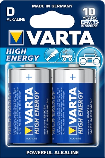 [VAR4920121412] Piles alcalines Hight Energy -1,5V - D (LR20) - Blister de 2 - Varta
