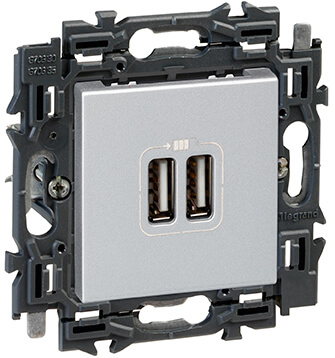 [LEG741634] Prise chargeur USB 2,4A - Double - Type A - Valena Next - Alu - Legrand